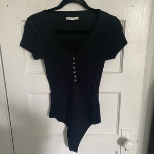 Abercrombie Black Button up Short Sleeve Bodysuit